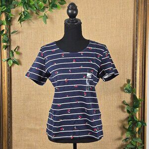 Karen Scott Scoop Neck Classic Cherry Striped T-Shirt - Petite Medium